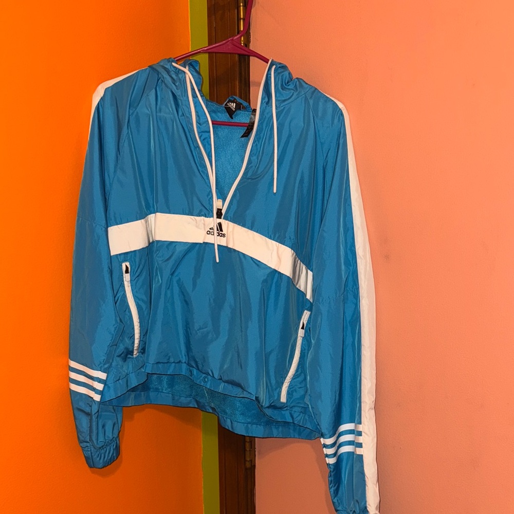 Adidas Teal and White Hooded Jacket